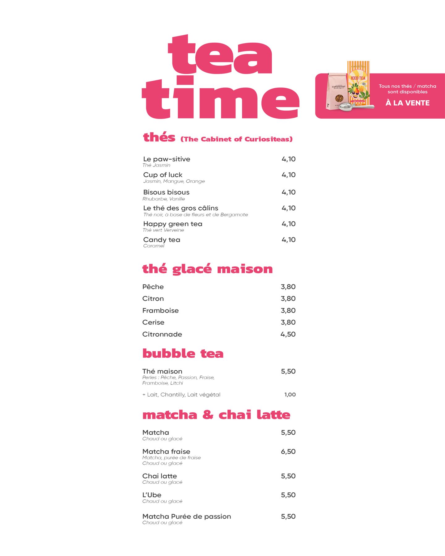 thés thé glacé bubble tea menu bay cake carcassonne