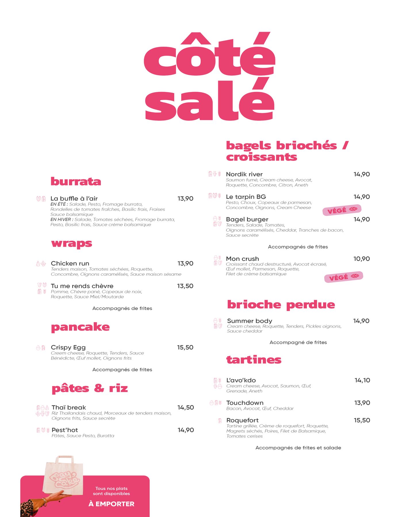 côté salé burrata wraps bagels menu bay cake carcassonne